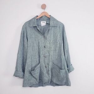 Flax By Jeanne Engelhart 100% Linen Langenlook Blazer Button Down Oversized Top